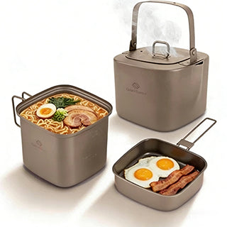 COOK'N'ESCAPE 【チタン 角形クッカーセット】 3点セット収納袋付き