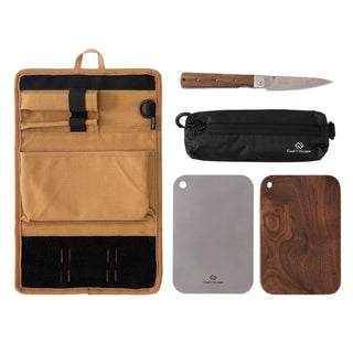 COOK'N'ESCAPE キャンプナイフ＆まな板セット 5点 チタン＆ウォールナット