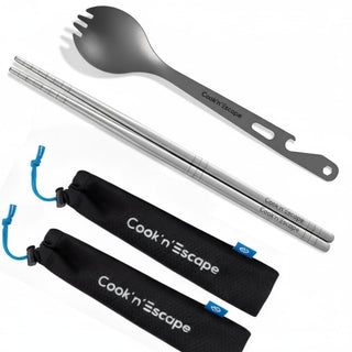 COOK'N'ESCAPE チタンカトラリーセット2点セット 先割れスプーン＋箸