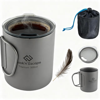 COOK'N'ESCAPE チタンマグカップ 300ml 蓋付き ダブルウォール 二重構造