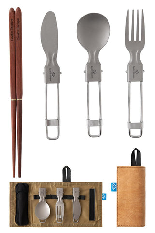 COOK'N'ESCAPE チタンカトラリーセット 折りたたみ式5点/6点