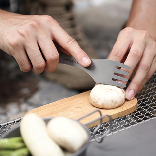 COOK'N'ESCAPE チタン製 三徳スプーン＆箸セット メッシュ収納袋付き超軽量0.06g