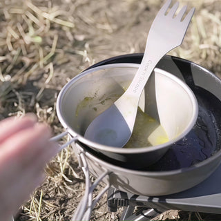 COOK'N'ESCAPE チタン製 三徳スプーン＆箸セット メッシュ収納袋付き超軽量0.06g