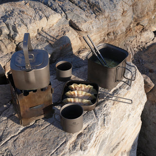COOK'N'ESCAPE チタン角型クッカーセット3点セット【1100mlポット＋300mlフライパン＋400ml ケトル】
