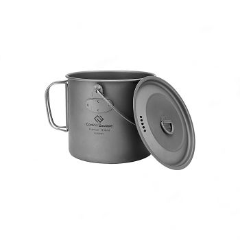 COOK'N'ESCAPE Titanium Cooker Pot Hanging Pot Mug Cup Outdoor Camping BBQ Handle With Hanging Lid 1100ml