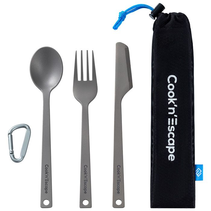 COOK N ESCAPE Titanium Utility Cutlery 3 Pcs Set Super Strong Ultra Lightweight Knife Fork Spoon CA2005